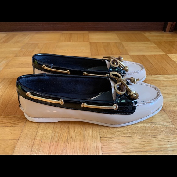Sperry Top Sider Boat Shoe Flat Beige Black Gold 6 - Picture 9 of 16